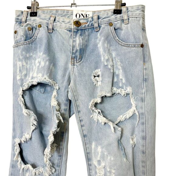 One Teaspoon Free Birds Trashed Rigid Jeans Women’s Size 27 Distressed 7/8 Zip - Picture 4 of 16